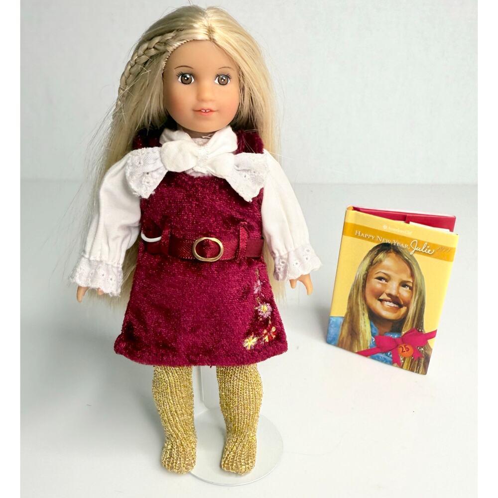 American Girl Julie Doll Mini 6.5" Christmas Dress Tights Blouse Book Limited Ed